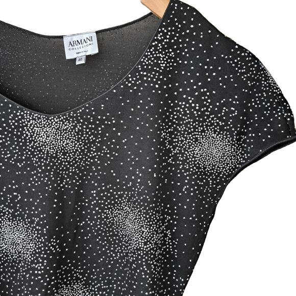 Armani Collezioni Vintage 90s Black Galaxy Glitter Bomb Top Cap Sleeve Tee Sz 4 - Picture 7 of 10